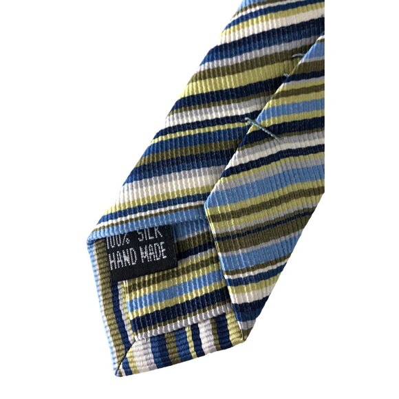 Astor & Black Clothiers 100% Silk Handmade Multicolor Striped Tie Blue Green Whi - Picture 5 of 7